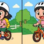 IQ test: nájdite 3 rozdiely na obrázku dievčaťa na bicykli